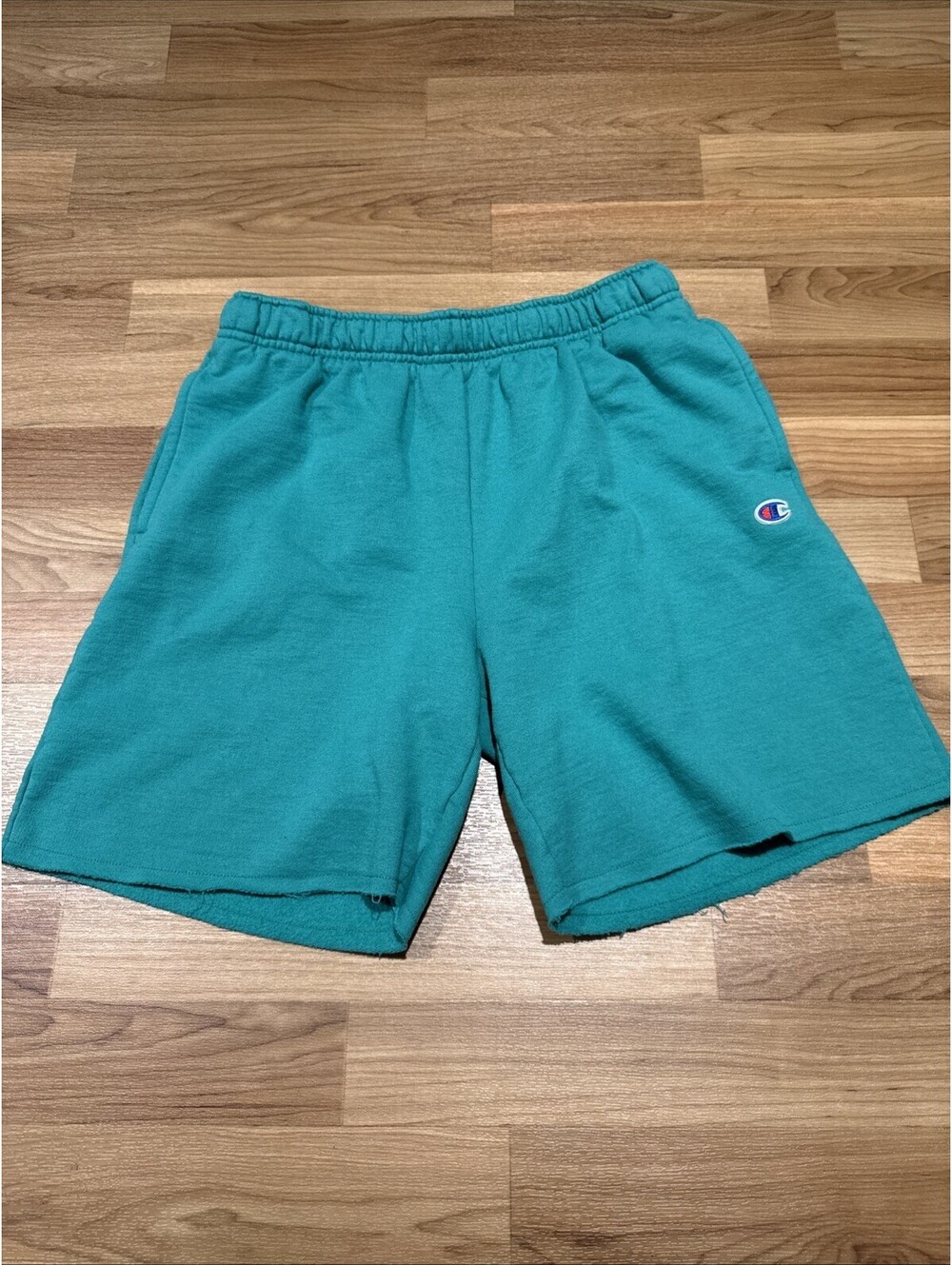 Champion Fleece Raw Hem Shorts Men’s Medium Teal Green Pockets